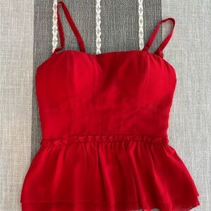 Bebe Red Peplum Camisole Top XXS Stretch Back Adjustable Straps
